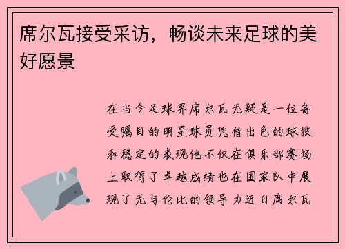 席尔瓦接受采访，畅谈未来足球的美好愿景